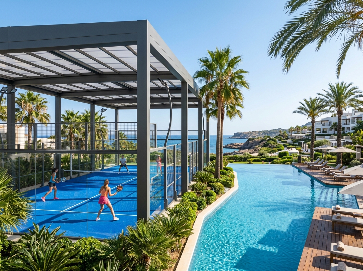 Covered padel court at a hotel resort