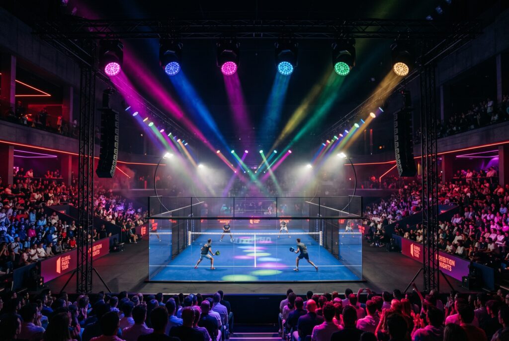 KITTECH Premier smart padel court with RGB lighting at a live event