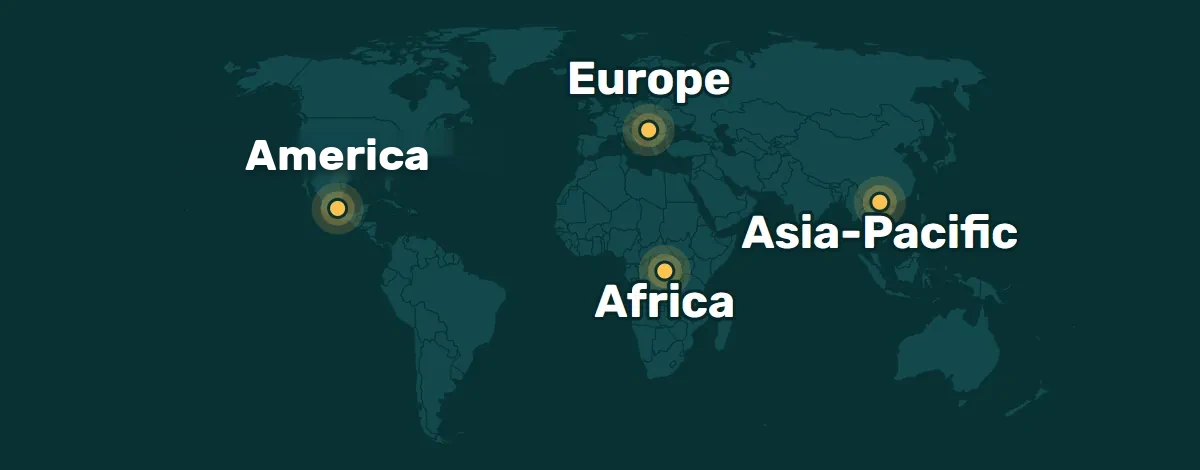 World map showing where Dream Courts padel courts are installed: Asia-Pacific, Europe, Africa and America
