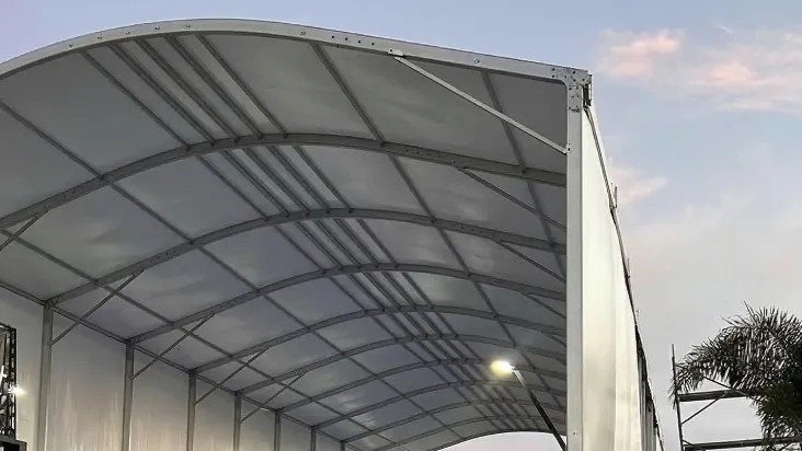 Aluminium padel court canopy structure with a white cover