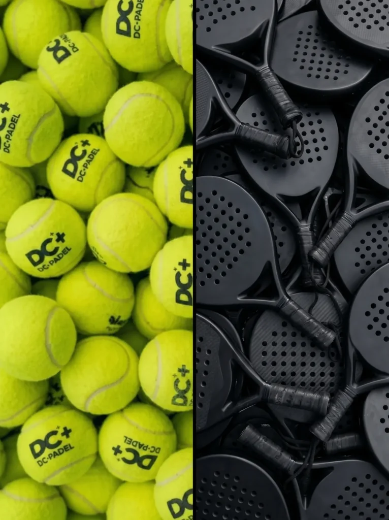 DC+ padel balls and padel rackets
